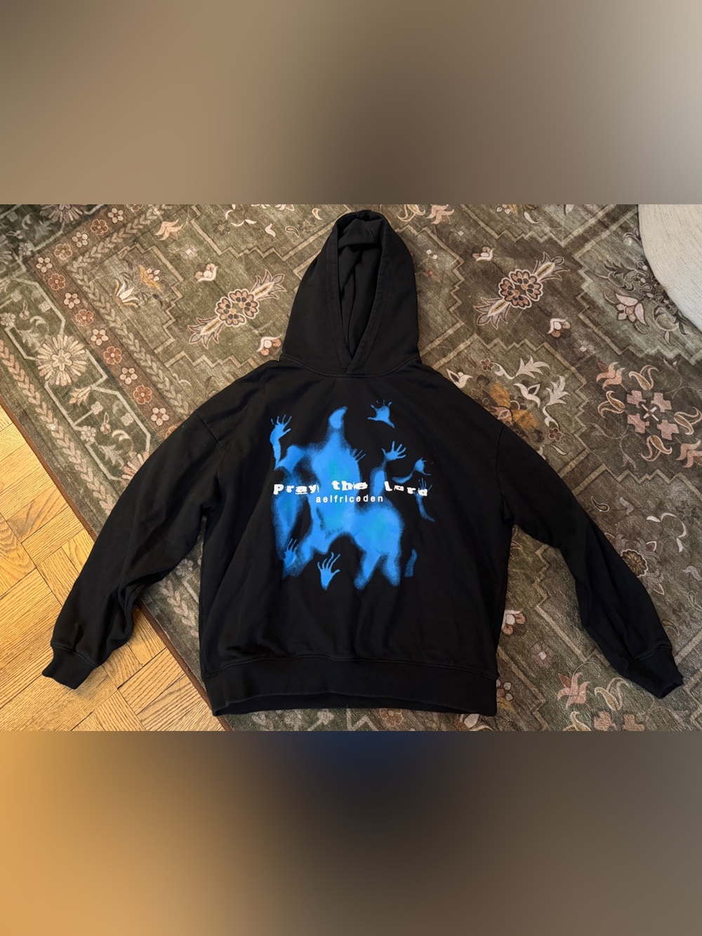 Aelfric Eden Pray The Lord Hoodie Black Mens Graphic Streetwear  Large
